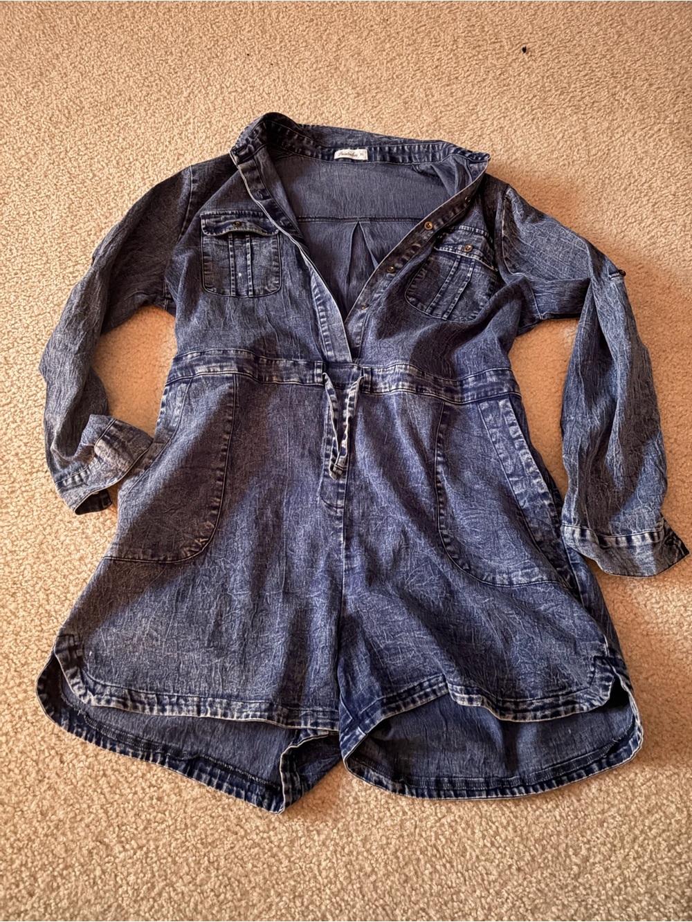 Women's Indigo Denim Romper Jacket with Utility Pockets